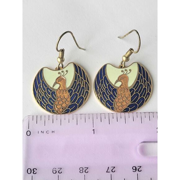 Laurel Burch Style Nile Bird Earrings Cloisonne Blue Pierced Boho - Picture 6 of 7